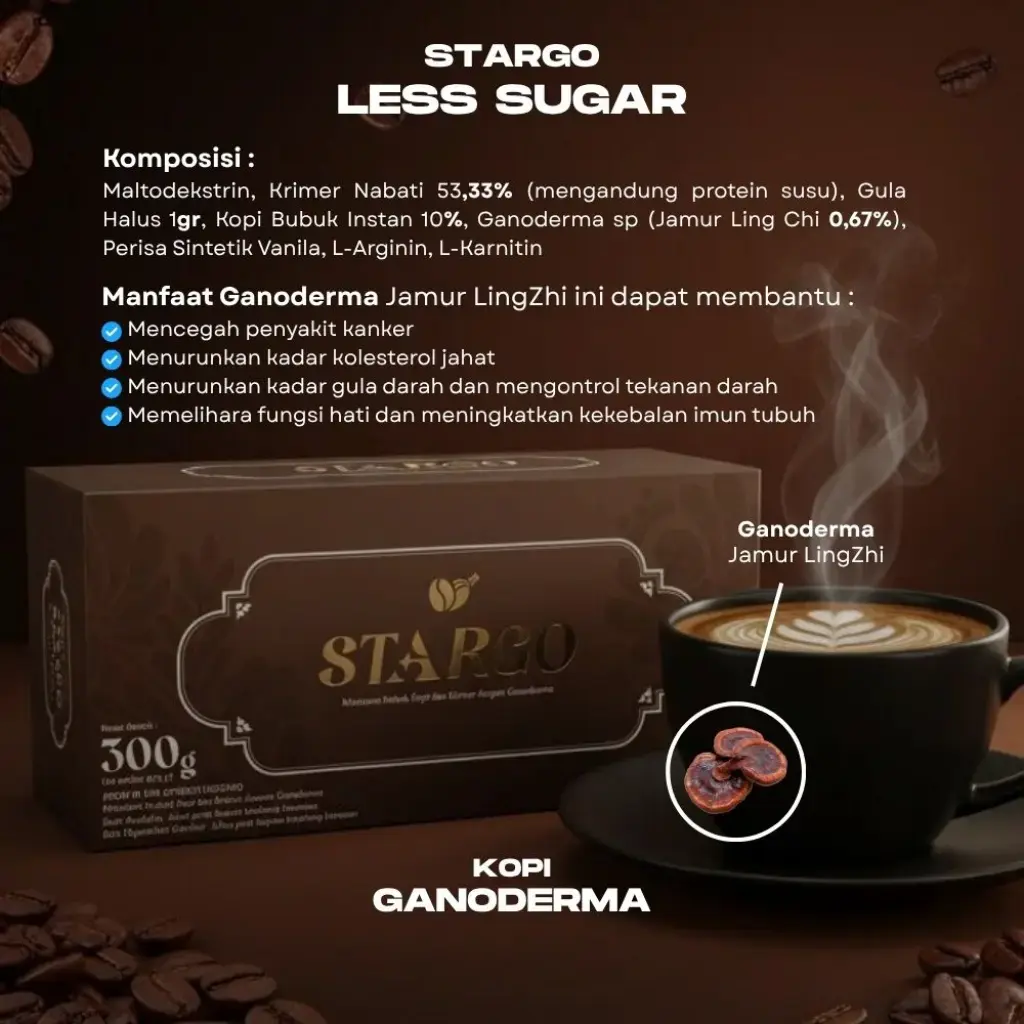 Kopi Ganoderma Stargo Less Sugar 1box isi 20pcs  