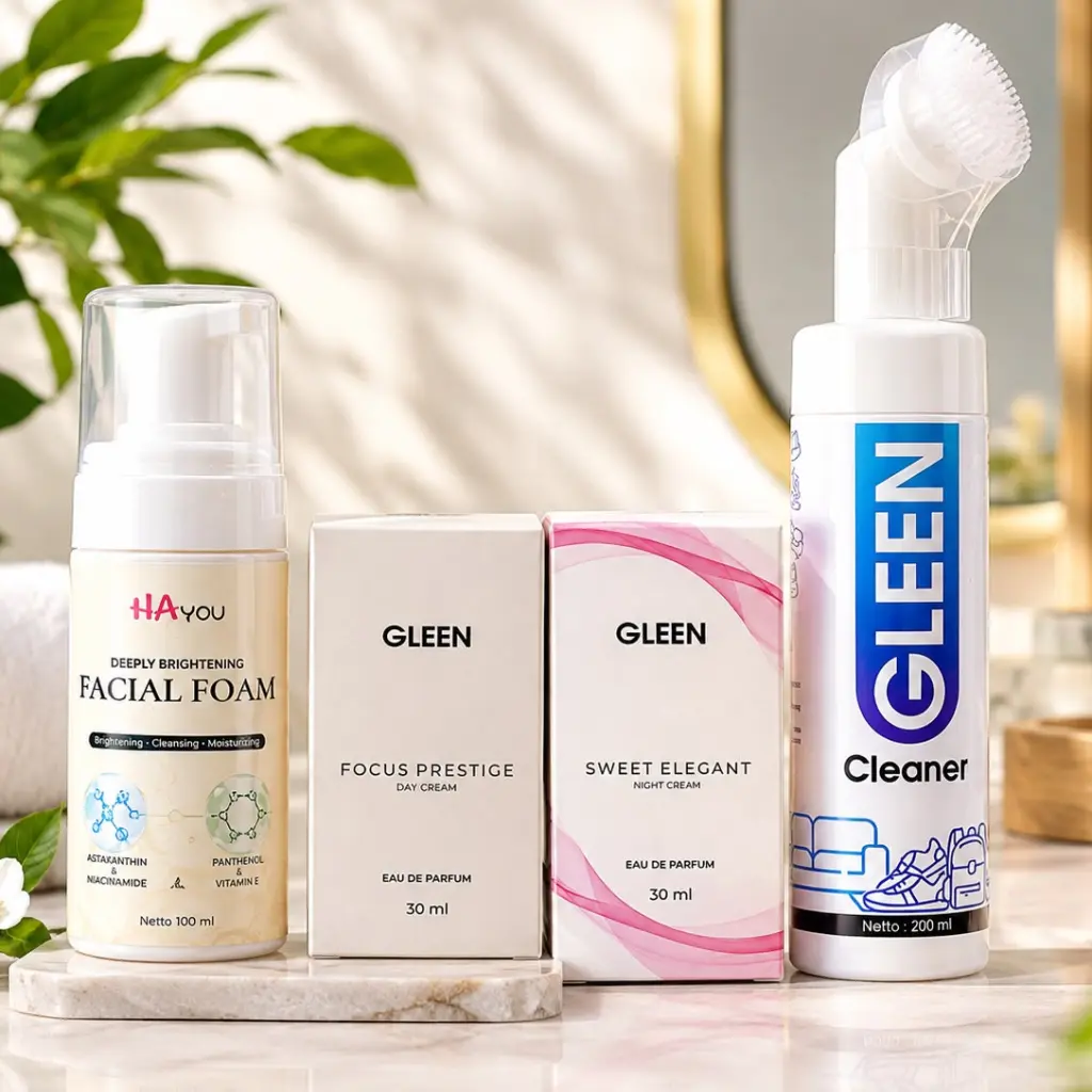 PAKET WANGI (HAyou Facial Foam 1pcs, Gleen Cleaner 1pcs, Gleen Parfum 2pcs)