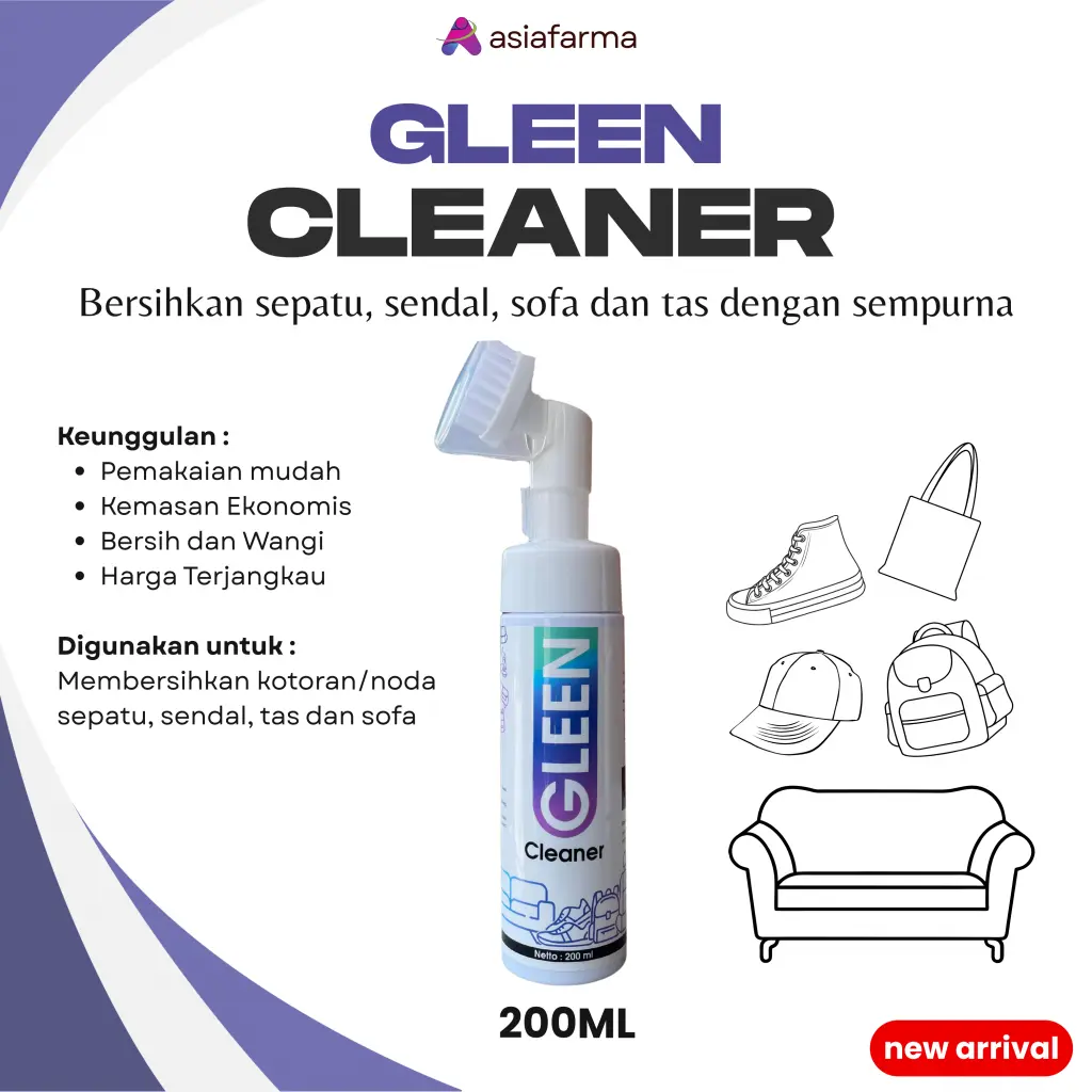 Promo !!! GLEEN Cleaner Pembersih Sepatu Sendal Tas Sofa 200ml